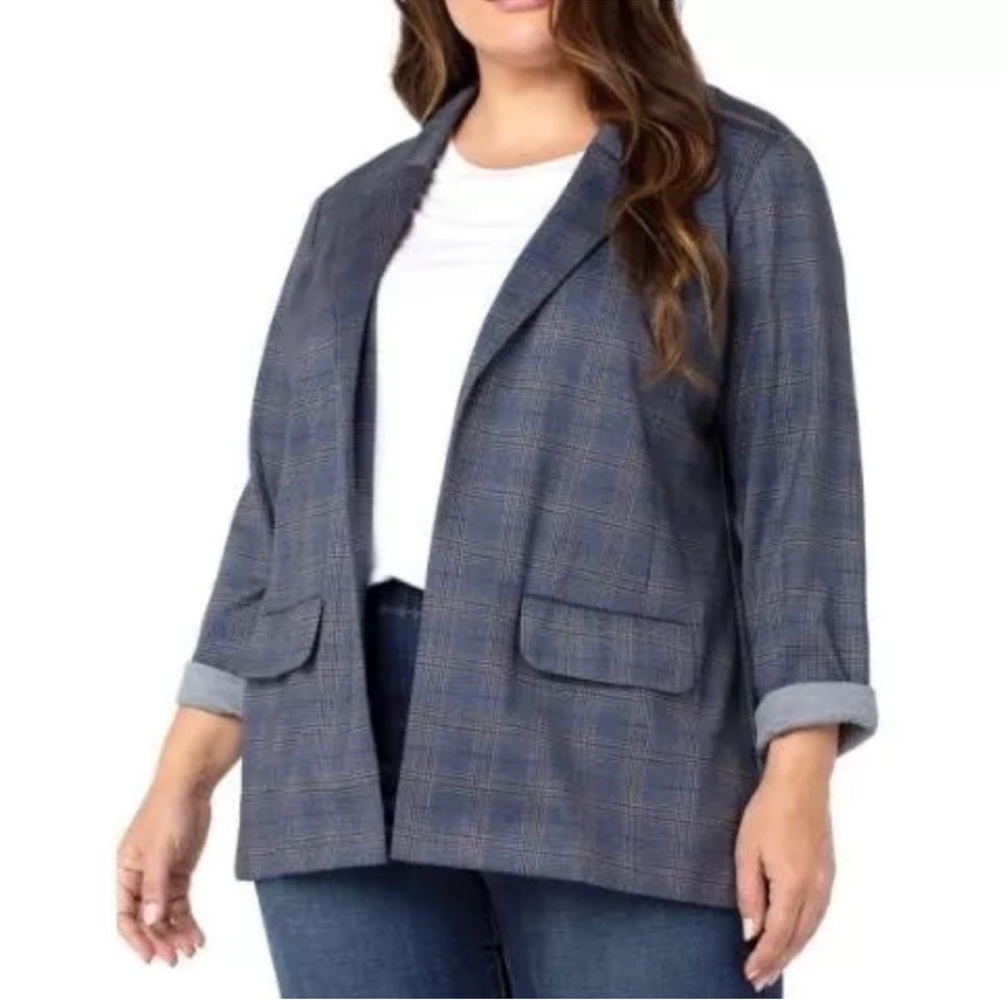 NWT Stitch Fix Liverpool Boyfriend Blazer Navy/Khaki Plaid Stretchy 2X Workwear
